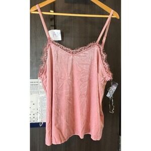 No Boundaries Blouse Top XL Pink Lace Trim Sweetheart Neck Spaghetti Strap